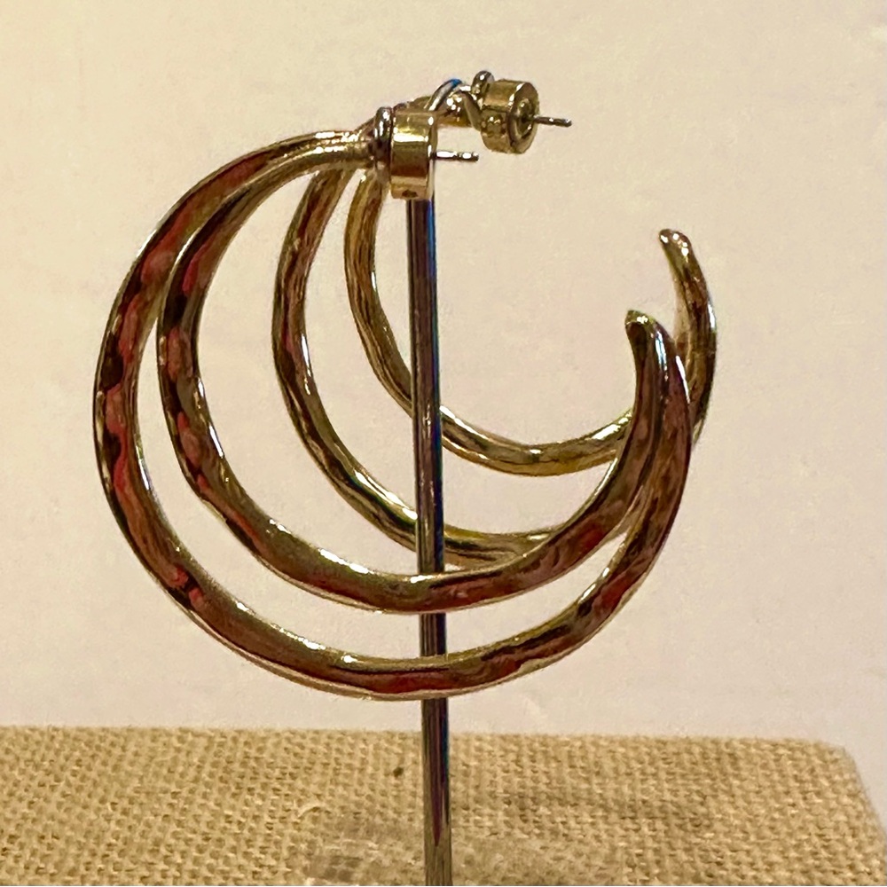 Banana Republic Earrings Gold tone double hoops hammered - Picture 6 of 14